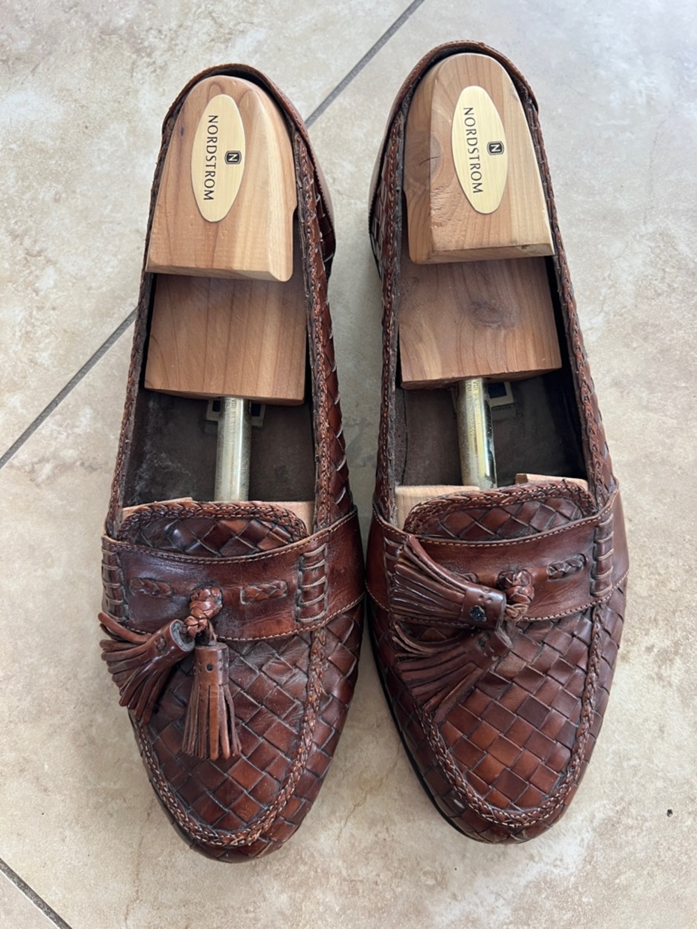 Escada Brown Woven Leather Tassel Loafers